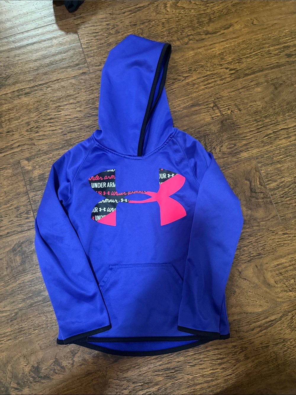 Under Armour Girls Blue Hooded Pullover with Pink Logo